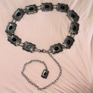 Sliver Concho belt with black stones